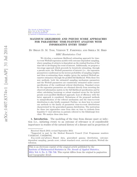 PDF Maximum Likelihood And Pseudo Score Approaches For Parametric