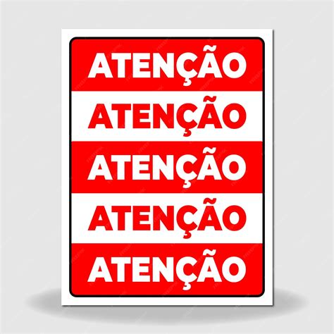 Vetor de sinal de atenção branco e vermelho em português | Vetor Premium