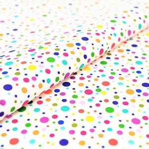 Rainbow Polka Dot Fabric Multi Color Dots On White Happy Festive