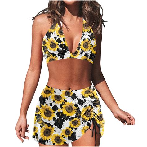 Wnyeime Women S Halter Bikini Swimsuits Retro Floral Printed V Neck