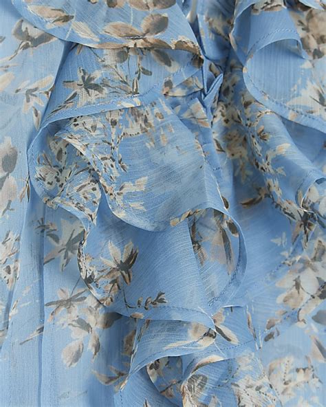 Blue Floral Frill Blouse River Island