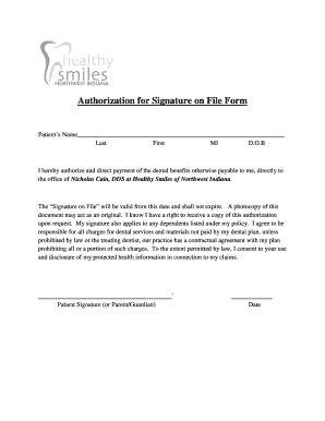 Fillable Online Authorization For Signature On File Form Fax Email