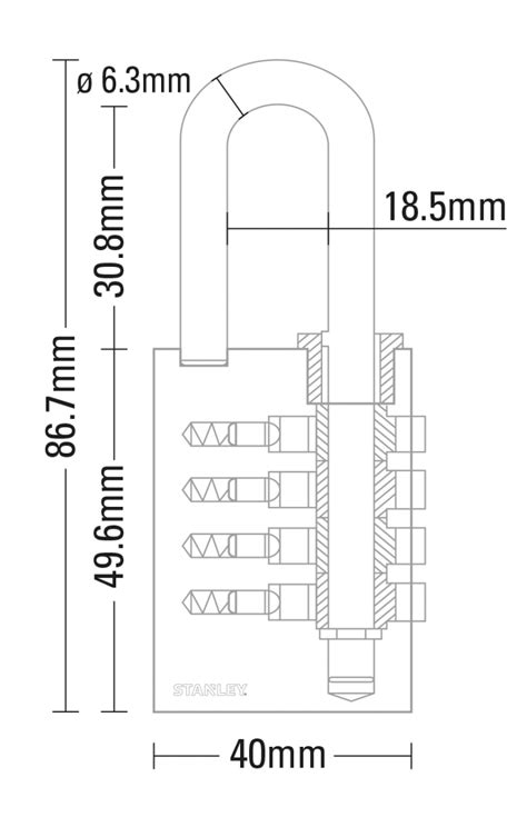 Combination Padlock BRASS 4 DIGIT 40MM Stanley Locks