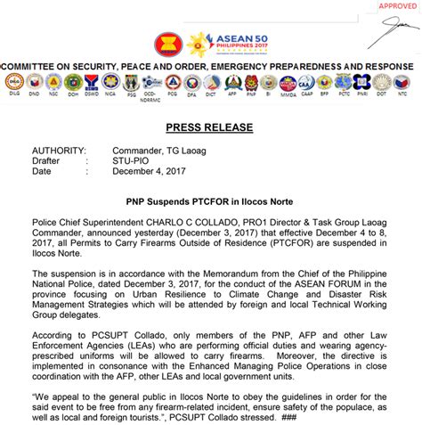 PNP Suspends Permits To Carry Firearms Outside Of Residence PTCFOR In