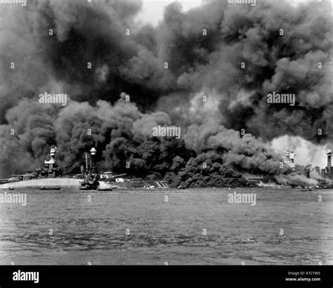 Pearl Harbor Attack 7 December 1941 View Of Battleship Row During Or Immediately After The