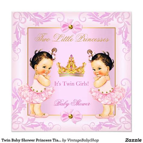 Twin Baby Shower Princess Tiara Girl Pink Brunette 525x525 Square