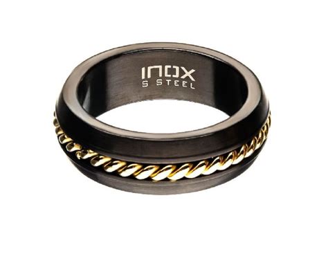 Inox Mens Steel Polilshed Gold Ip Inlayed Ring Size Dragonfly Whispers