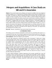 Document 2 Docx Mergers And Acquisitions A Case Study On SBI And It