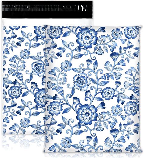 Amazon JarThenaAMCS 100Pcs Blue White Floral Poly Mailers 10 X 13