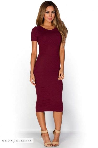 Elise Burgundy Wine Red Short Sleeve Bodycon T Shirt Midi Dress White