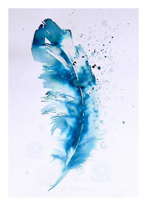 Blue Angel Feather Art Print - A4 | Feather art, Feather painting, Watercolor feather