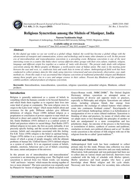 PDF Religious Syncretism Among The Meiteis Of Manipur India