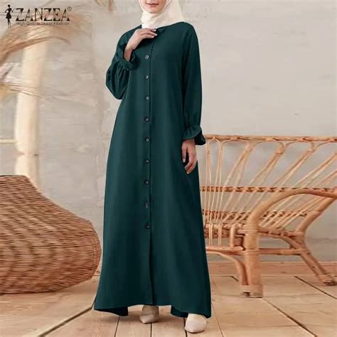 Zanzea Women S Muslim Dresses Vintage Autumn Button Shirt Dress Casual