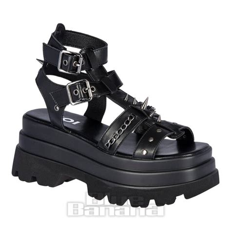 Koi Divine Destruction Chunky Spiked Black Sandals Gothic Shoes