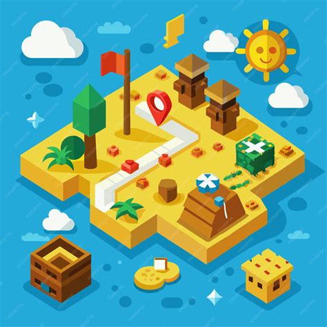 Disegna la mapa para llegar a un tesoro de lego Ilustración vectorial