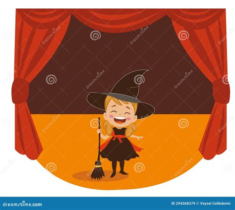 Girl In Witch Costume On Flying Broom Stock Illustration Illustration