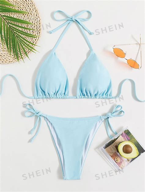 SHEIN Swim Mod Halter Triangle Tie Side Bikini Swimsuit SHEIN USA