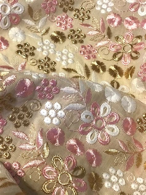 Cotton Embroidered Beige Fabric Sold By The Yard Etsy India Spring