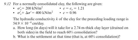 Solved 9.12 For a normally consolidated clay, the following | Chegg.com 