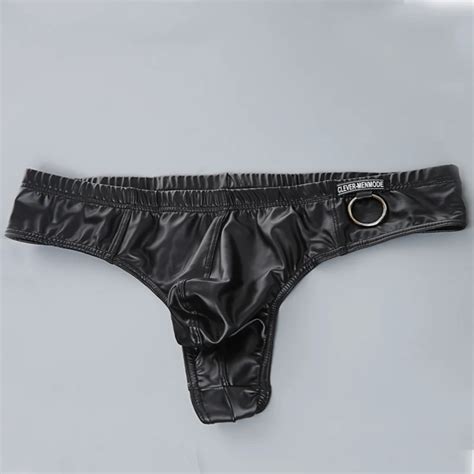 Sexy Men S Underwear Briefs Faux Leather Low Rise Bulge Pouch Gay Men