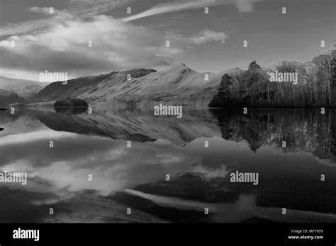 Misty Dawn Over Derwentwater Lake Keswick Town Cumbria Lake District