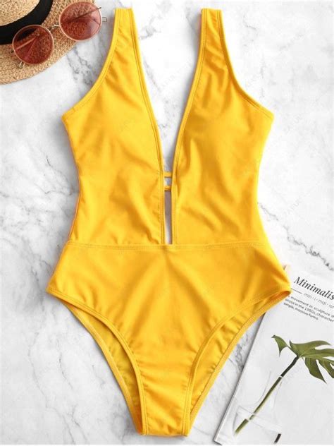 Zaful Plunging Padded One Piece Swimsuit In Bright Yellow Zaful 2024