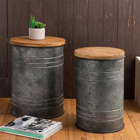 [OFFICIAL] Shop Rustic Metal Storage Stools Seats with Round Wood Lid ...