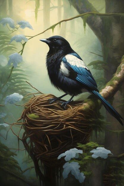 Premium AI Image | magpie building nest