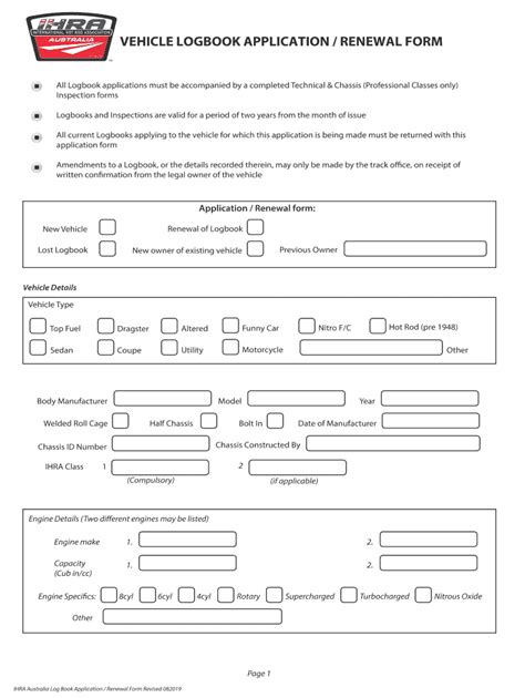 Fillable Online Application For Vehicle Logbook Ihra Australia Fax