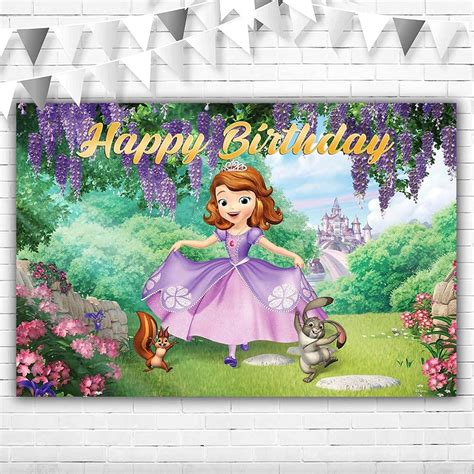 Buy YouRan Sofia The First Birthday Theme Backdrop Happy Birthday 5x3ft ...