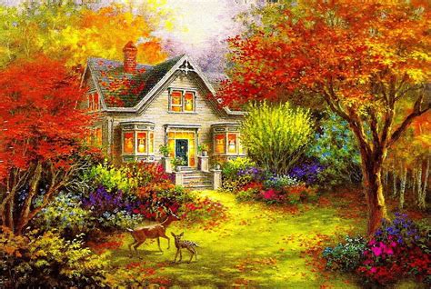 Autumn Overture Fall Pretty Colorful Autumn House Cottage