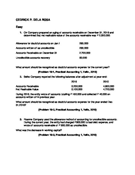 Auditing Problems Compilation Of Questions Receivables 1 PDFCOFFEE