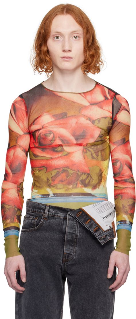 Green Red Floral Long Sleeve T Shirt By Jean Paul Gaultier On Sale