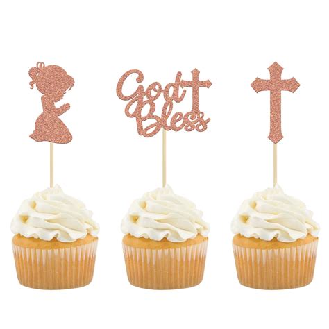 Buy Gyufise 24Pcs Rose Gold Glitter Girl God Bless And Baptism Cupcake