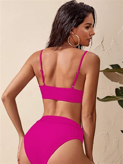 SHEIN Swim Basics Conjunto De Bikini Unicolor Sujetador De Tirantes Y