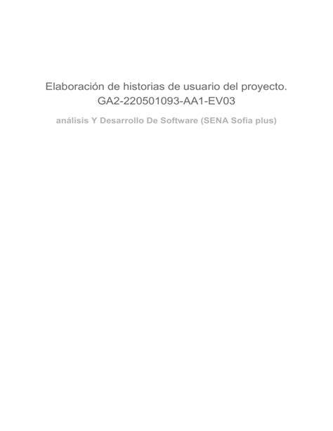 Elaboración de historias de usuario del proyecto GA2 220501093 AA1 EV03