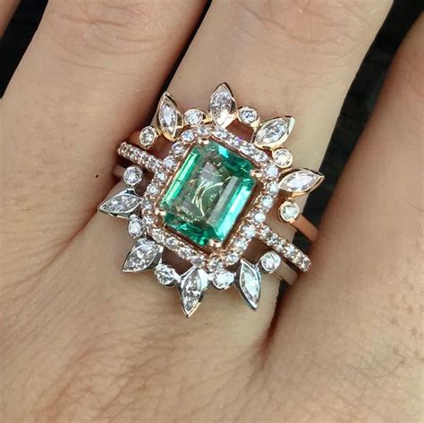 Diamond And Emerald Wedding Ring Set - jenniemarieweddings