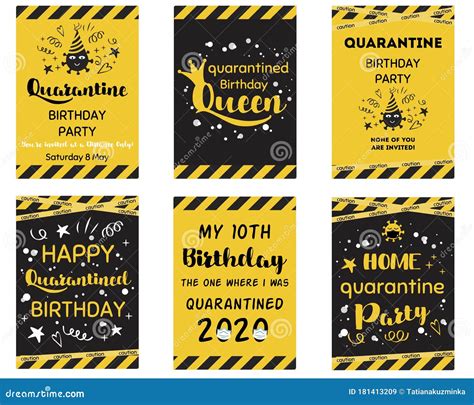 Quarantine Birthday Party Invitation Card With Biohazard Symbol And Caution Tapes Social