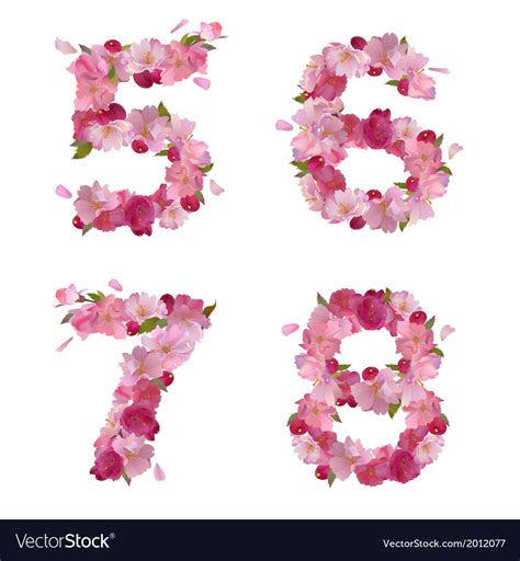 Spring font from cherry flowers figures 5678 Vector Image