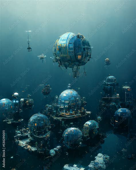 Science Fiction Futuristic Underwater Base 3D Art Abstract Vertical ...