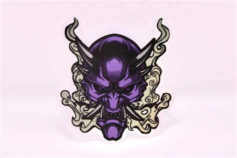 Japanese Purple Oni Demon Hannya Mask Holographic Gloss Matte Etsy