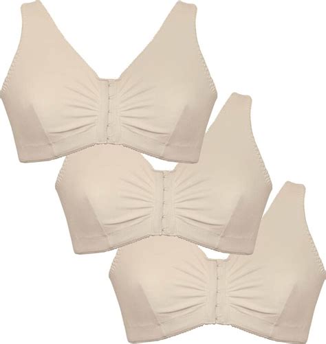 Eden House Ladies Pack Of 3 Bra Cotton Front Fastening Magic Bra Cream Shopstyle