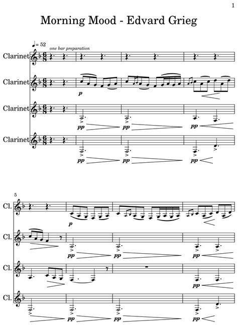 Morning Mood - Edvard Grieg - Sheet music for Clarinet