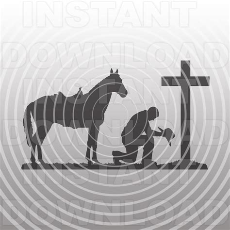 Cowboy With Horse Kneeling Praying At Memorial Cross Svg File Etsy