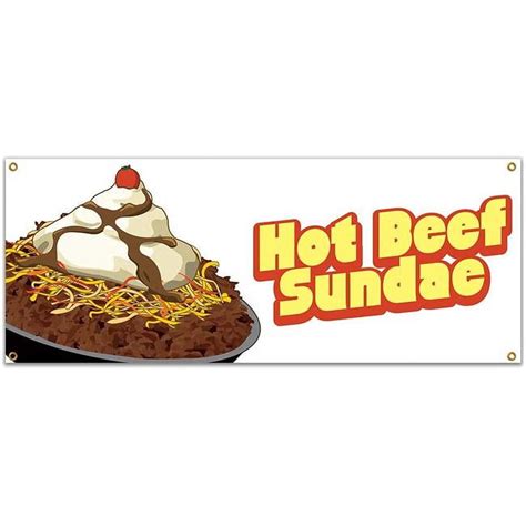 Signmission 48 In Hot Beef Sundae Banner With Concession Stand Food