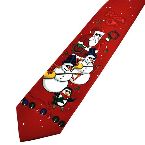 Santa Snowman And Penguin Rock On Band Red Christmas Tie From Ties Planet Uk