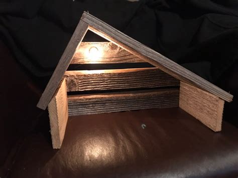 Rustic Lighted Handmade Wooden Nativity Manger Stable Etsy