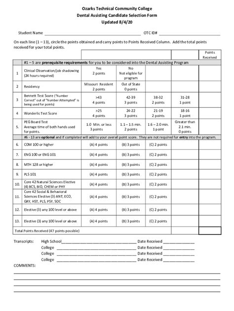 Fillable Online Dental Assisting Candidate Selection Form Updated