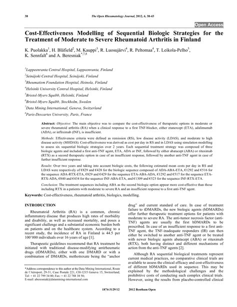 Pdf Cost Effectiveness Modelling Of Sequential Biologic Strategies For The Treatment Of