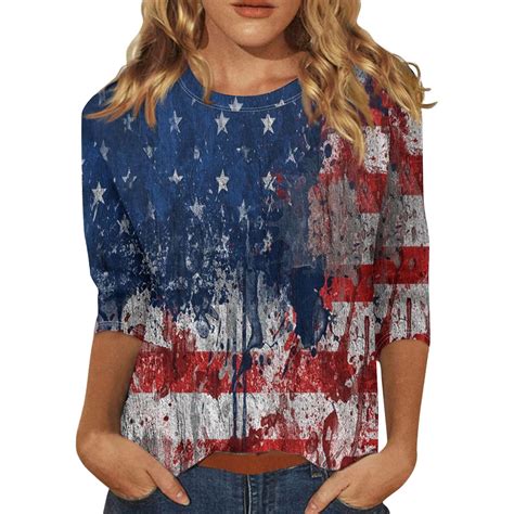 American Flag Shirt For Women 4th Of July 34 Sleeve Patriotic Shirts Patriotic Shirt Loose